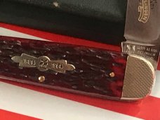 Vintage 1984 Kissing Crane Sleeve Board Whittler w/ Cherry Red Bone Handles and Fancy Bolsters