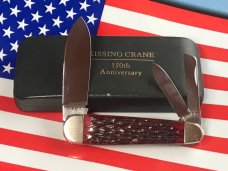 Vintage 1984 Kissing Crane Sleeve Board Whittler w/ Cherry Red Bone Handles and Fancy Bolsters