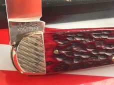 Vintage 1984 Kissing Crane Sleeve Board Whittler w/ Cherry Red Bone Handles and Fancy Bolsters