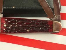 Vintage 1984 Kissing Crane Sleeve Board Whittler w/ Cherry Red Bone Handles and Fancy Bolsters