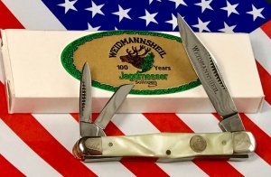 Weidmannsheil 3 Blade Whittler w/ Imitation Pearl w/ Green Tinted Handles -NOS -NM/M -Low prod run!