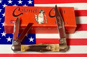 Colonel Coon (by Queen) Swell Center Whittler w/ Great Stag Handles -NOS in Orig Box