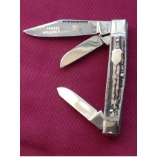 Bulldog Brand Knives, 3 blade, 3-1/2" Stockman, Tennessee Walking Horse, Stag, Solingen, Germany