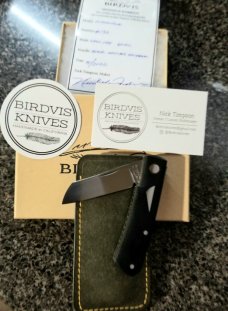 Birdvis Custom  Hitchcock Knife, 5/2020 DOB,W SLIP & Coa,Black Micarta, 3 3/8",Cpm-154, 2nd one made