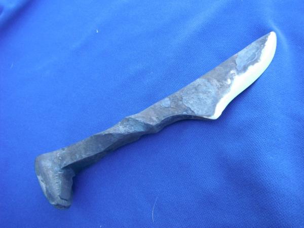 Hand Forged Custom Rail Road Spike Fixed Blade knife. Hand Forged Custom Rail Road Spike Fixed Blade knife.