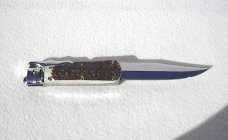 NOS FOX GENUINE STAG ( PIG STICKER ) MANIAGO ITALY FOLDING HUNTER LEVER LOCK BOX / LEATHER SHEATH 