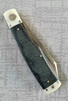K'roo Custom Native Knife, W/SLIP,4" Denim Micarta and Ivory, Ivory Bolsters and Shield, all pinned