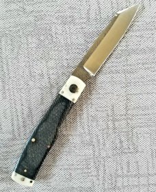 K'roo Custom Native Knife, W/SLIP,4" Denim Micarta and Ivory, Ivory Bolsters and Shield, all pinned