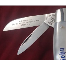 Bulldog Brand Knife, 4 blade, 3-5/8" Congress MOP, Religious, John 1:4, 1998, Solingen, Germany