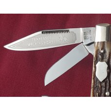 Bulldog Brand Knives, 3 blade, 3-1/2" Stockman, Tennessee Walking Horse, Stag, Solingen, Germany