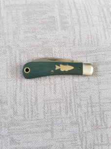 Dean Robertson Custom Sway Back Knife, cpm-154, 3.75" makers box,Teal Micarta, dble Crappie Shield