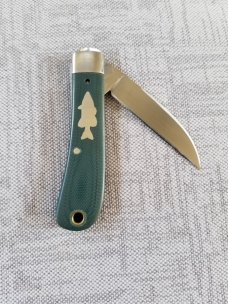 Dean Robertson Custom Sway Back Knife, cpm-154, 3.75" makers box,Teal Micarta, dble Crappie Shield