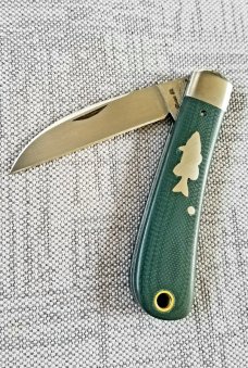 Dean Robertson Custom Sway Back Knife, cpm-154, 3.75" makers box,Teal Micarta, dble Crappie Shield