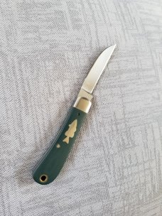Dean Robertson Custom Sway Back Knife, cpm-154, 3.75" makers box,Teal Micarta, dble Crappie Shield