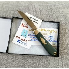 Dean Robertson Custom Sway Back Knife, cpm-154, 3.75" makers box,Teal Micarta, dble Crappie Shield