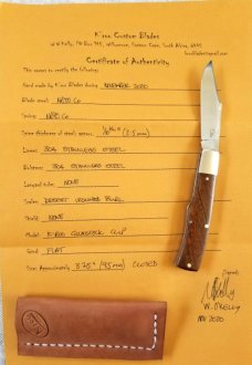 K'roo Custom Gunstock Clip, Ironwood Burl,NEW,3.5" closed,N690,w/COA,polished 