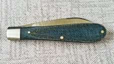 John Lloyd Custom Blue Denim Micarta  Wharnie Jack Knife, Sweged/Hollow Ground 52100 ,NEW, 4"
