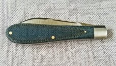 John Lloyd Custom Blue Denim Micarta  Wharnie Jack Knife, Sweged/Hollow Ground 52100 ,NEW, 4"
