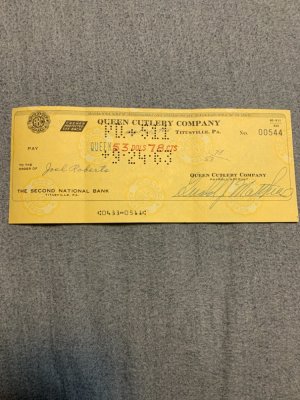 Queen Cutlery Check Invoice from 1963