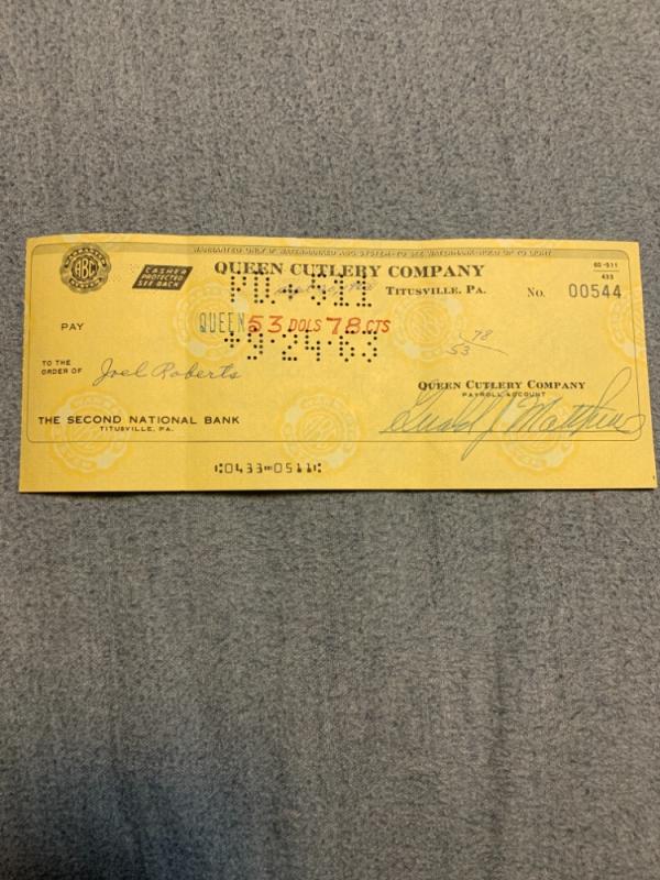 Queen Cutlery Check Invoice from 1963