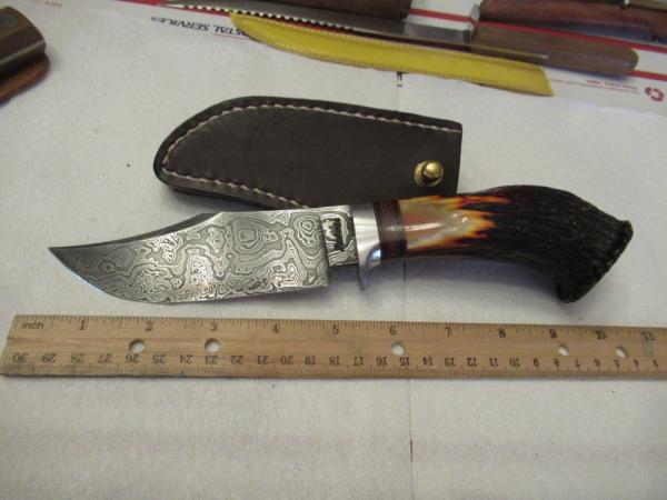 Custom Red Stag Damascus Fixed Blade By Matt Roberts 