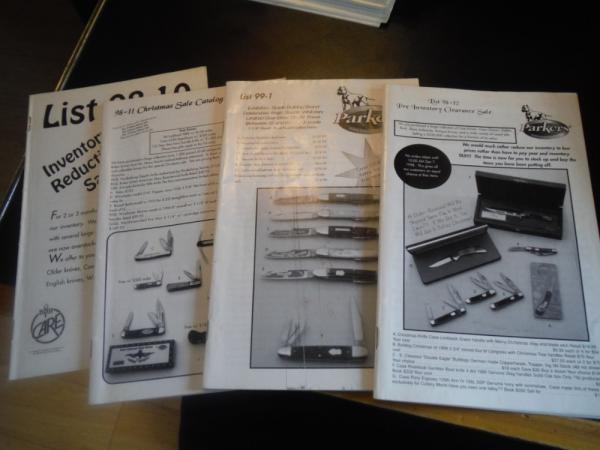 Parkers Knife Collectors Services  four catalogues and price lists 1998/10 1998/11 1998/12 99/01