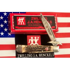J A Henckels Hand Forged 1 Blade Cheetah Swing Guard Knife With Great Stag Handles -NOS