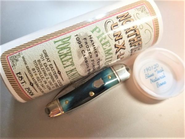 New Great Eastern Cutlery #19 Little Rattler Blue Teal Bone Northfield GEC