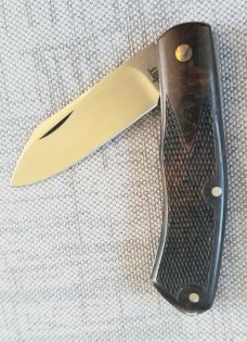 DrT Dino pattern, checkered ironwood 3 5/8" closed ,coa/slip..true custom...THIS IS THE WAY
