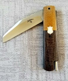 Vincenzo Balistreri Custom Native Taillock knife 4" clsd , transit shield contrasting Micarta 