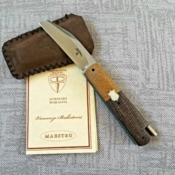 Vincenzo Balistreri Custom Native Taillock knife 4" clsd , transit shield contrasting Micarta 