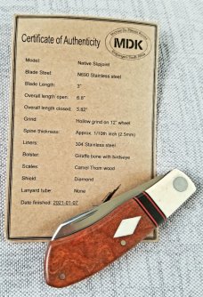 Michael du Pleesis Native Knife,3.75" Camel Thorn and Ivory, Ivory Bolsters and Shield, extra spacer