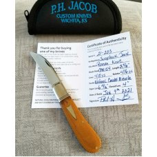Phil Jacob Natural Micarta Sway Back Knife4quot closed Cpm-154 pouch amp coa winner winner chkn dnr