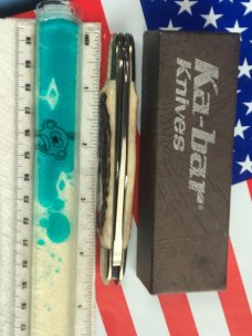 Ka-Bar ka bar (Belpre Ohio) Rhett Stidhams Dog Head Whittler -Great Stag Handles & Blade Etch -NOS