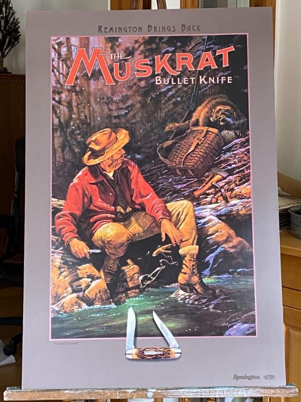 Remington (Dupont) Bullet Knife Poster "Muskrat" "A Pack of Trouble" by Bruce Wolfe 1988