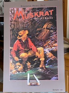 Remington (Dupont) Bullet Knife Poster "Muskrat" "A Pack of Trouble" by Bruce Wolfe 1988