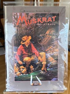 Remington (Dupont) Bullet Knife Poster "Muskrat" "A Pack of Trouble" by Bruce Wolfe 1988
