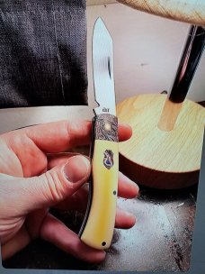 DrT custom Outsider pattern, antique Westinghouse & last of the Fordite 3.75" ,makers slip/coa