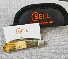 Charlie Bell Custom Mammoth Ivory Swayback Knife, New, CPM-154 ,4" closed 