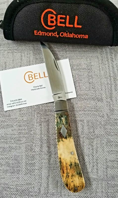 Charlie Bell Custom Mammoth Ivory Swayback Knife, New, CPM-154 ,4" closed 