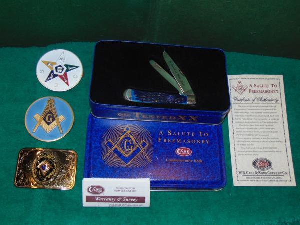 Case XX A Salute To Freemasonry Commemorative Case Trapper knife, Collector's tin Belt Buckle Badges Case XX A Salute To Freemasonry Commemorative Case Trapper knife, Collector's tin Belt Buckle Badges
