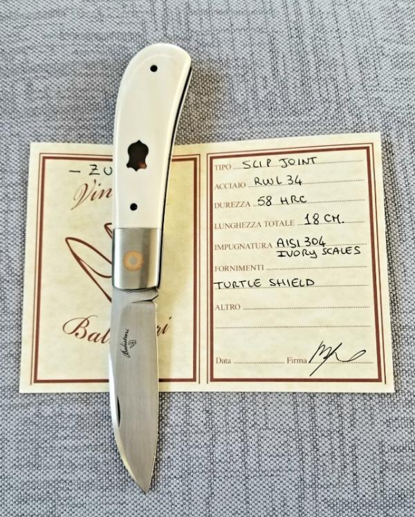 Vincenzo Balistreri Custom Zulu Knife, 4" clsd original Bose pattern ,True Elephant Ivory, don't ask