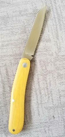 Bobby Toole Custom Shadow Native ,W/pouch, 4",Cpm-154,yellow Linen Micarta 