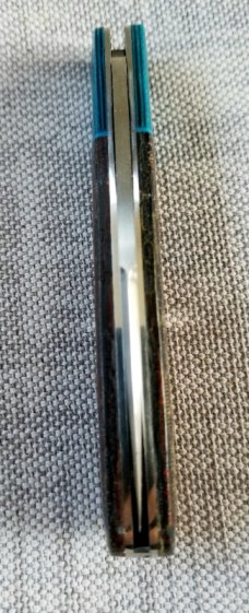 KROO Custom Sway Back Knife, RWL34, 3.92"NEW W/ slip & coa,New Blanket micarta and blue linen