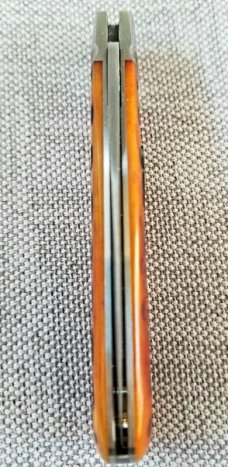 J Taber Jigged Bone and Damascus Sway Back,3 5/8" closed , Acorn, shield pouch & makers card