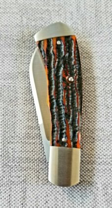 MITCHELL Custom Cured Amber Stag Dino Knife,cpm154, 4" clsd,New,4 steel bolsters and natural covers!