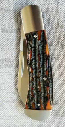MITCHELL Custom Cured Amber Stag Dino Knife,cpm154, 4" clsd,New,4 steel bolsters and natural covers!