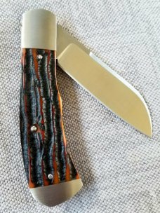 MITCHELL Custom Cured Amber Stag Dino Knife,cpm154, 4" clsd,New,4 steel bolsters and natural covers!