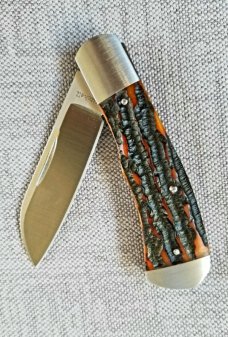 MITCHELL Custom Cured Amber Stag Dino Knife,cpm154, 4" clsd,New,4 steel bolsters and natural covers!