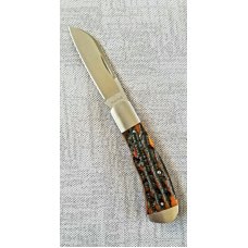 MITCHELL Custom Cured Amber Stag Dino Knife,cpm154, 4" clsd,New,4 steel bolsters and natural covers!
